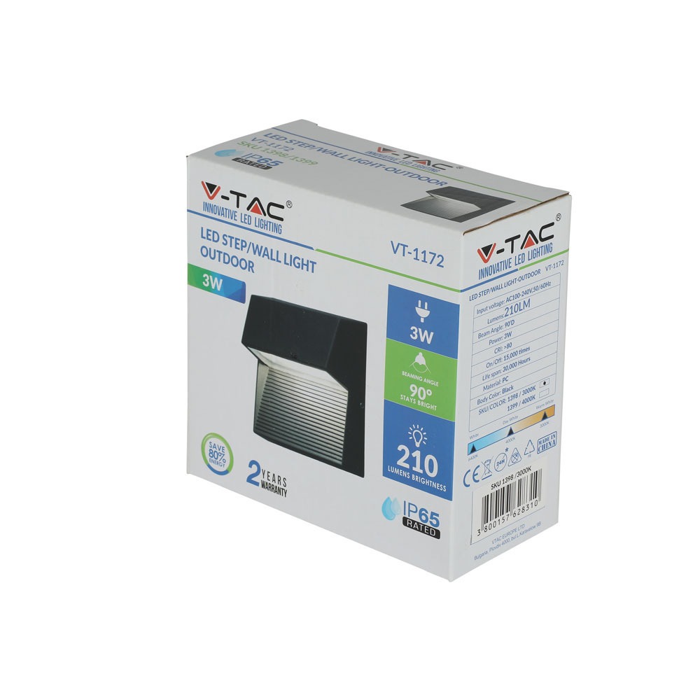 1399-3 3W Lampă LED pentru trepte Corp Negru pătrat Alb natural - Image 1