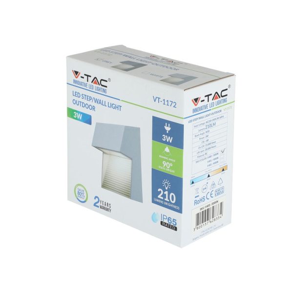3W Lampă LED pentru trepte Corp Gri pătrat Alb natural