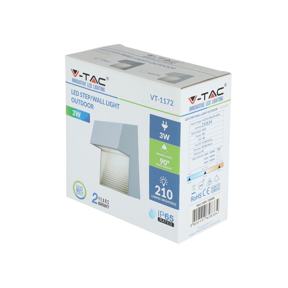 1401-3 3W Lampă LED pentru trepte Corp Gri pătrat Alb natural - Image 1