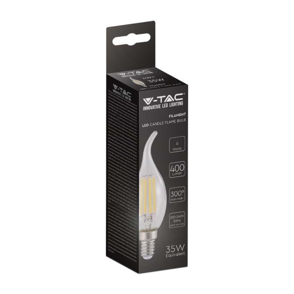 Bec LED 4W Filament E14 Clear Cover Lumâmare Flacără 6500K