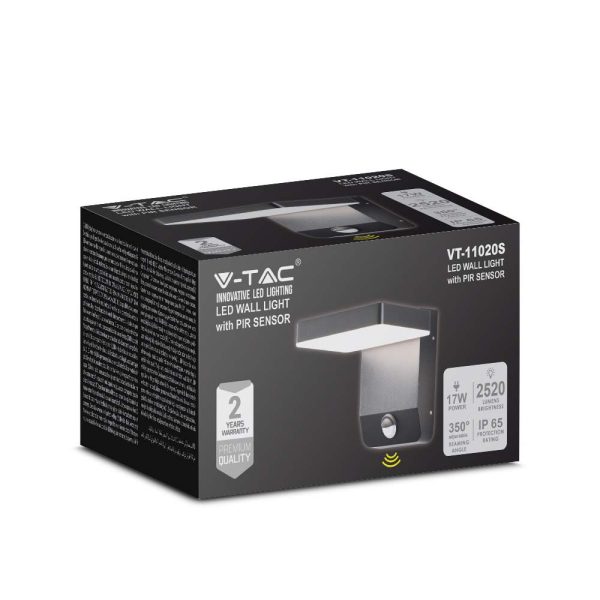17W LED Lumină de Perete cu Senzor Corp Negru Pătrat 4000K IP65