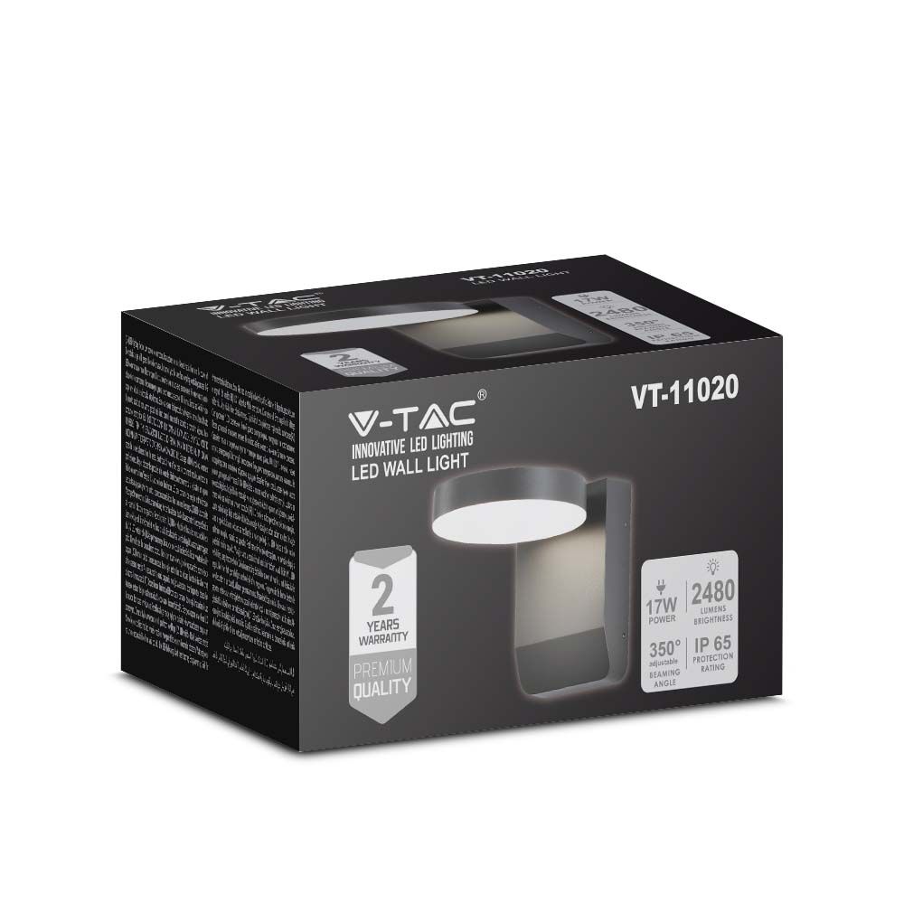 2953-3 17W LED Lumină de Perete Corp Negru Rotund 4000K IP65 - Image 1