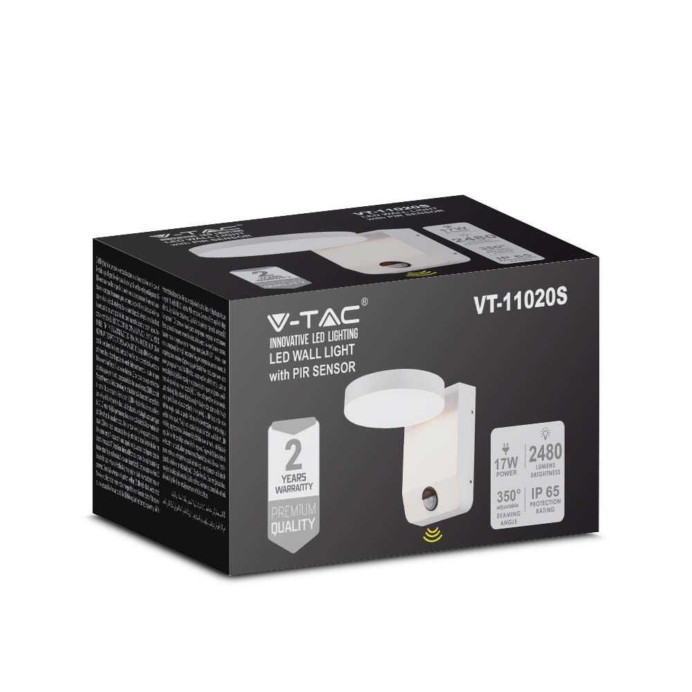 2955-3 17W LED Lumină de Perete cu Senzor Corp AlbRotund 4000K IP65 - Image 1