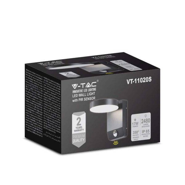 17W LED Lumină de Perete cu Senzor Corp Negru Rotund 4000K IP65