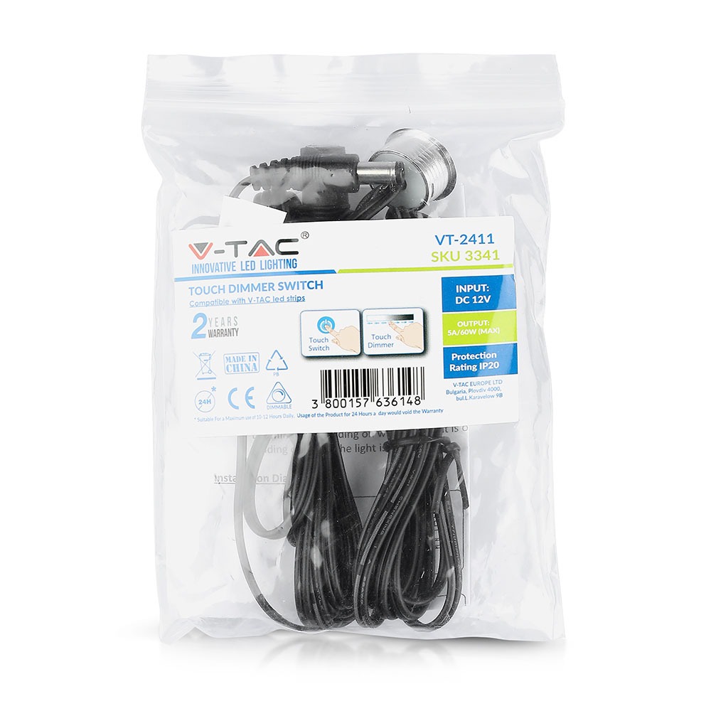 3341-2 Comutator LED Touch și Dimer Argintiu + Cablu Negru - Image 1