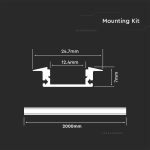 Kit Montaj din Aluminiu pentru Banda LED cu Dispersor 2000 x 24.7 x 7mm Aspect Lăptos