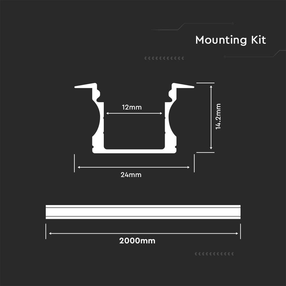 3351-2 Kit Montaj din Aluminiu pentru Banda LED cu Dispersor 2000 x 23 x 15.5mm Aspect Lăptos - Image 1