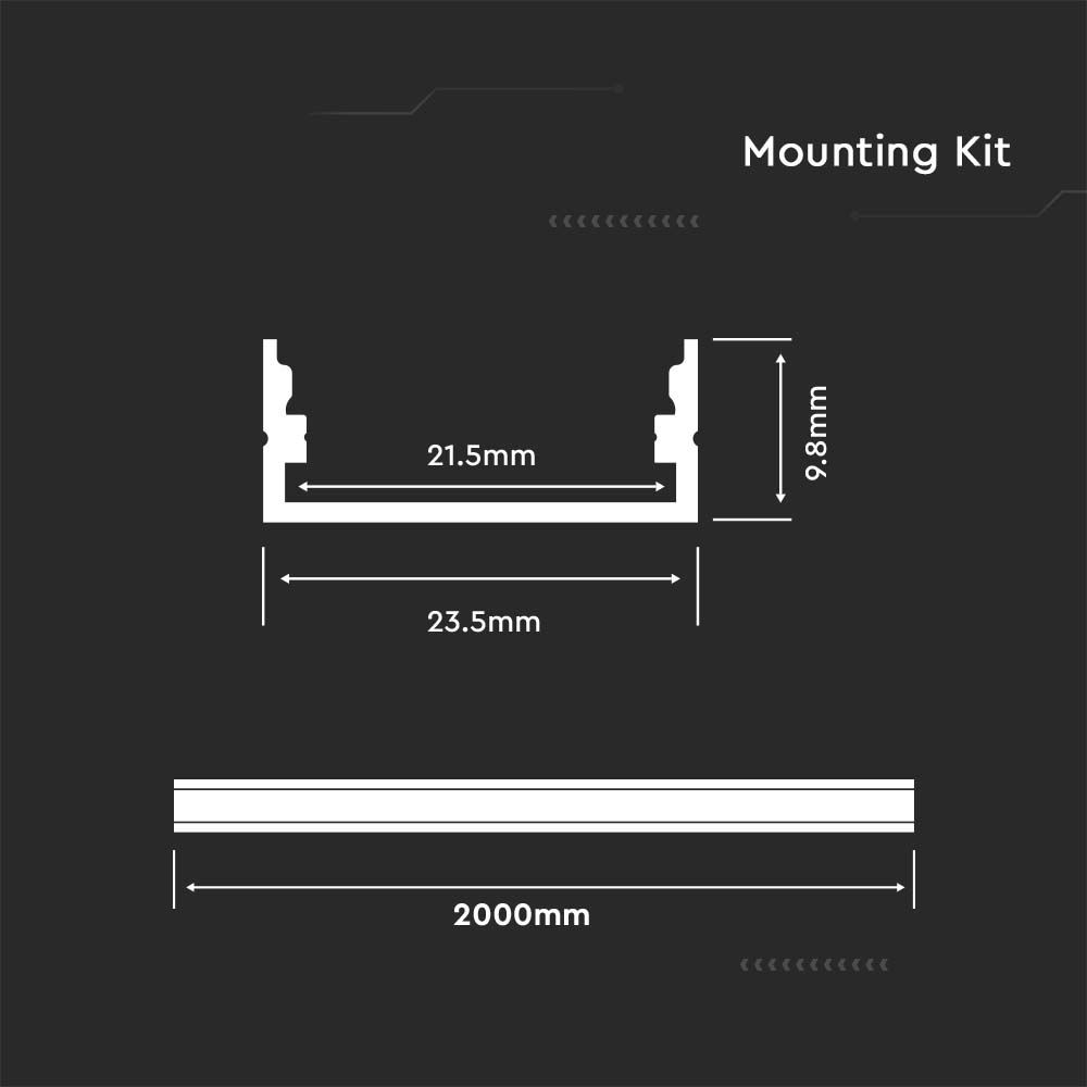 3352-2 Kit Montaj din Aluminiu pentru Banda LED cu Dispersor 2000 x 23.5 x 10mm Aspect Lăptos - Image 1