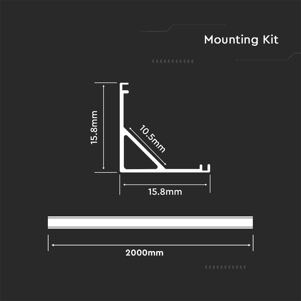 3353-2 Kit Montaj din Aluminiu pentru Banda LED cu Dispersor 2000 x 15.8 x 15.8mm Aspect Lăptos - Image 1