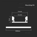 Kit Montaj din Aluminiu pentru Banda LED cu Dispersor 2000 x 17.4 x 7mm Aspect Lăptos
