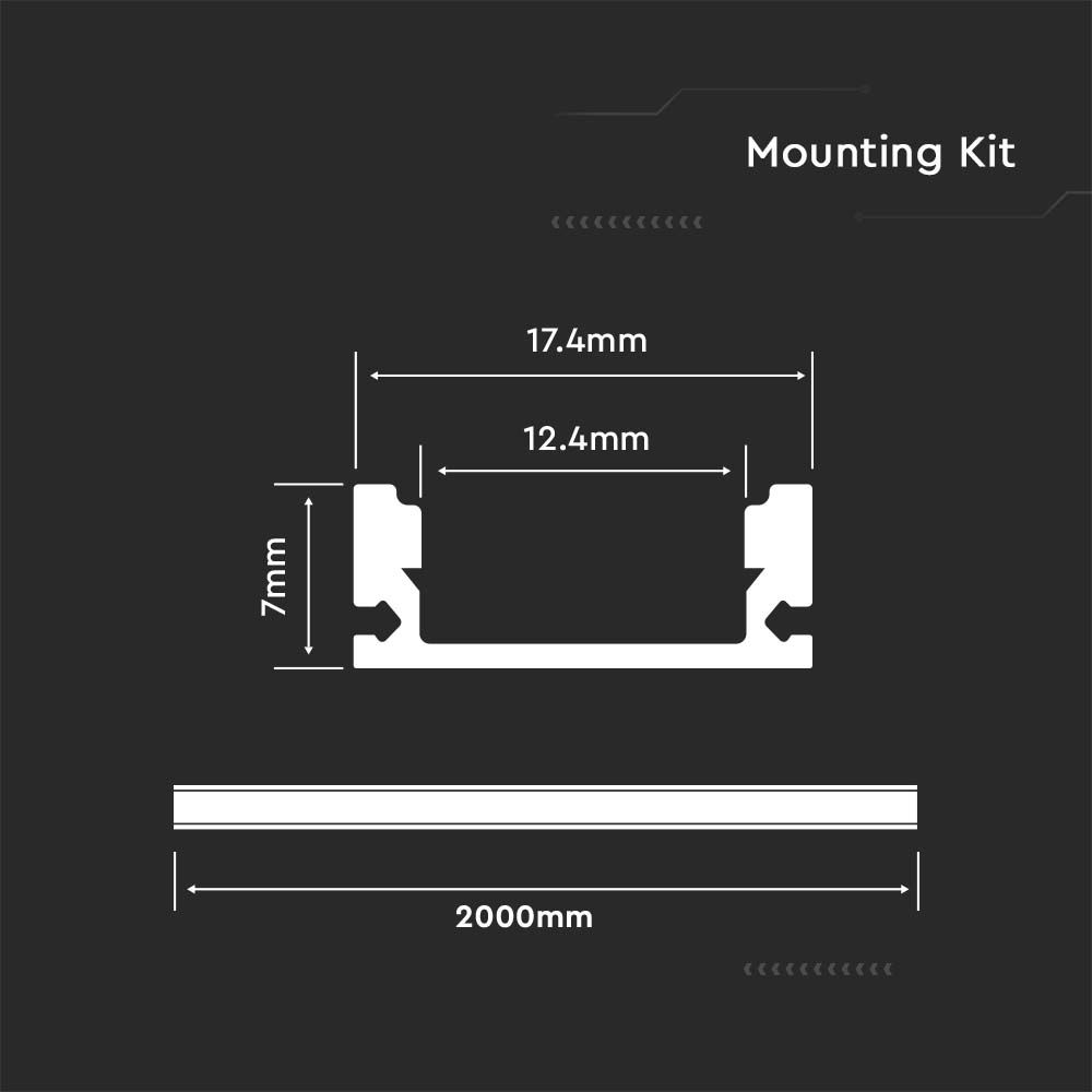 3355-2 Kit Montaj din Aluminiu pentru Banda LED cu Dispersor 2000 x 17.4 x 7mm Aspect Lăptos - Image 1