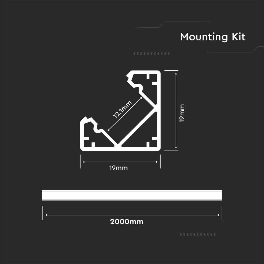 3356-2 Kit Montaj din Aluminiu pentru Banda LED cu Dispersor 2000 x 19 x 19mm Aspect Lăptos - Image 1