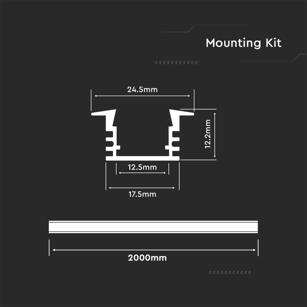 3357-2 Kit Montaj din Aluminiu pentru Banda LED cu Dispersor 2000 x 24.5 x 12.2mm Aspect Lăptos - Image 1