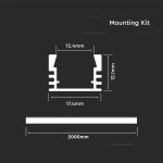 Kit Montaj din Aluminiu pentru Banda LED cu Dispersor 2000 x 17.4 x 12.1mm Aspect Lăptos