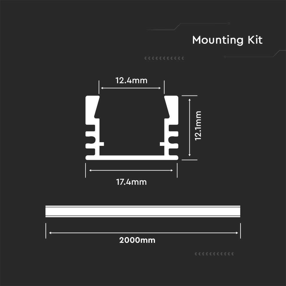 3358-2 Kit Montaj din Aluminiu pentru Banda LED cu Dispersor 2000 x 17.4 x 12.1mm Aspect Lăptos - Image 1