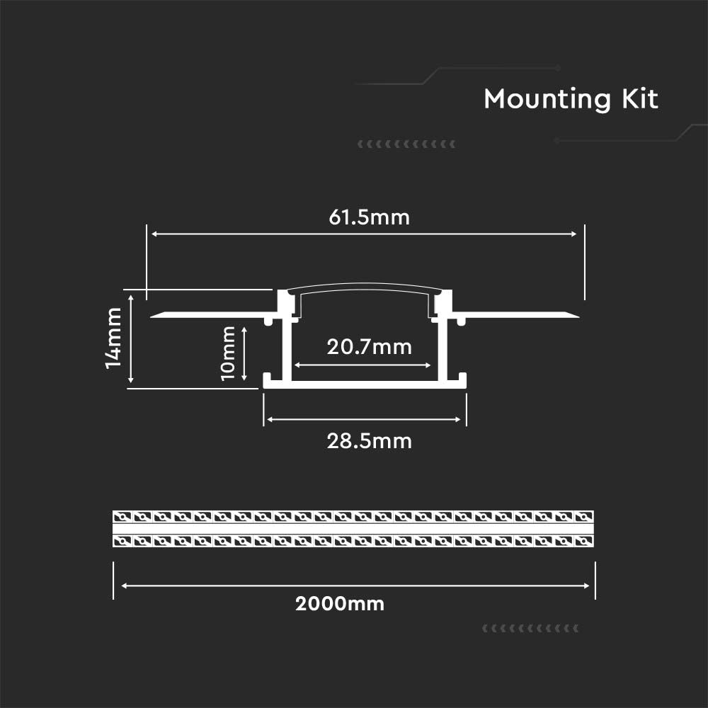 3359-2 Kit Montaj din Aluminiu pentru Banda LED cu Dispersor Aspect Lăptos Gips Larg 2000mm - Image 1