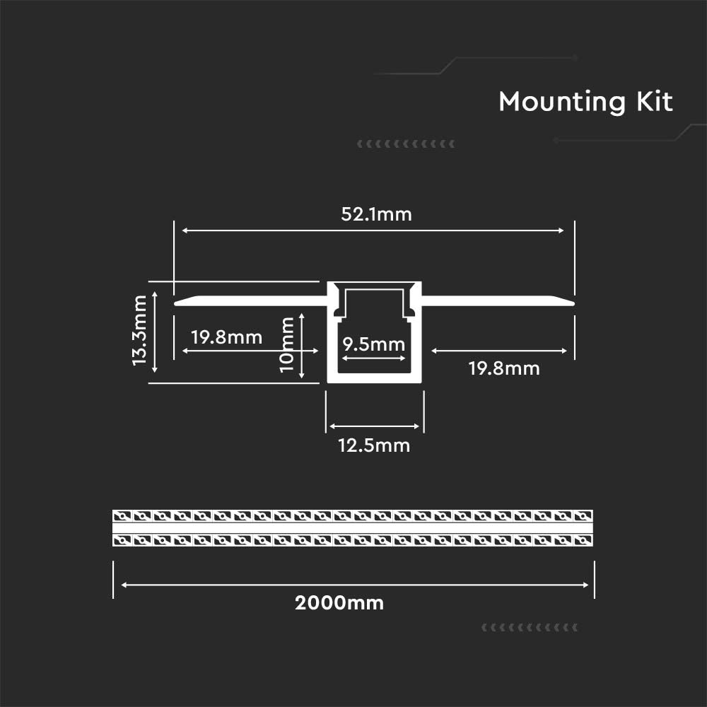 3360-2 Kit Montaj din Aluminiu pentru Banda LED cu Dispersor Aspect Lăptos Gips Îngust 2000mm - Image 1