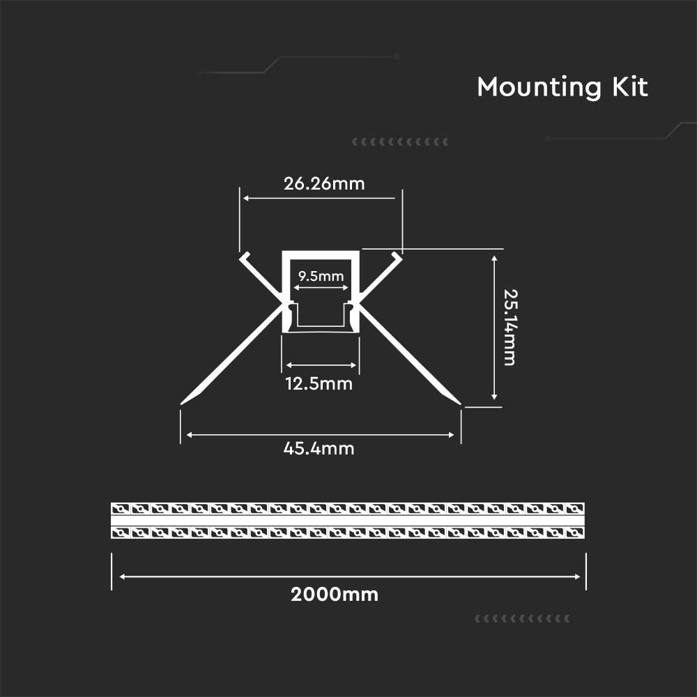 3362-2 Kit Montaj din Aluminiu pentru Banda LED cu Dispersor Aspect Lăptos Gips Colț Interior 2000mm - Image 1