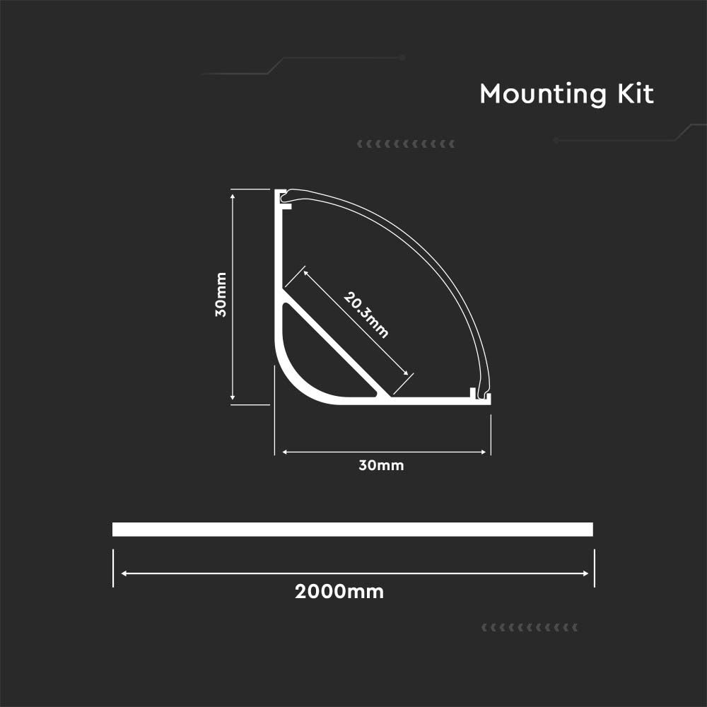 3363-2 Kit Montaj din Aluminiu pentru Banda LED cu Dispersor Aspect Lăptos Gips Colț Rotund 2000mm - Image 1