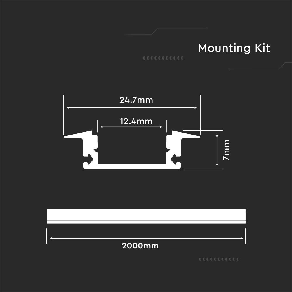 3368-2 Kit Montaj din Aluminiu pentru Banda LED cu Dispersor 2000 x 24.7 x 7mm Carcasă Albă - Image 1