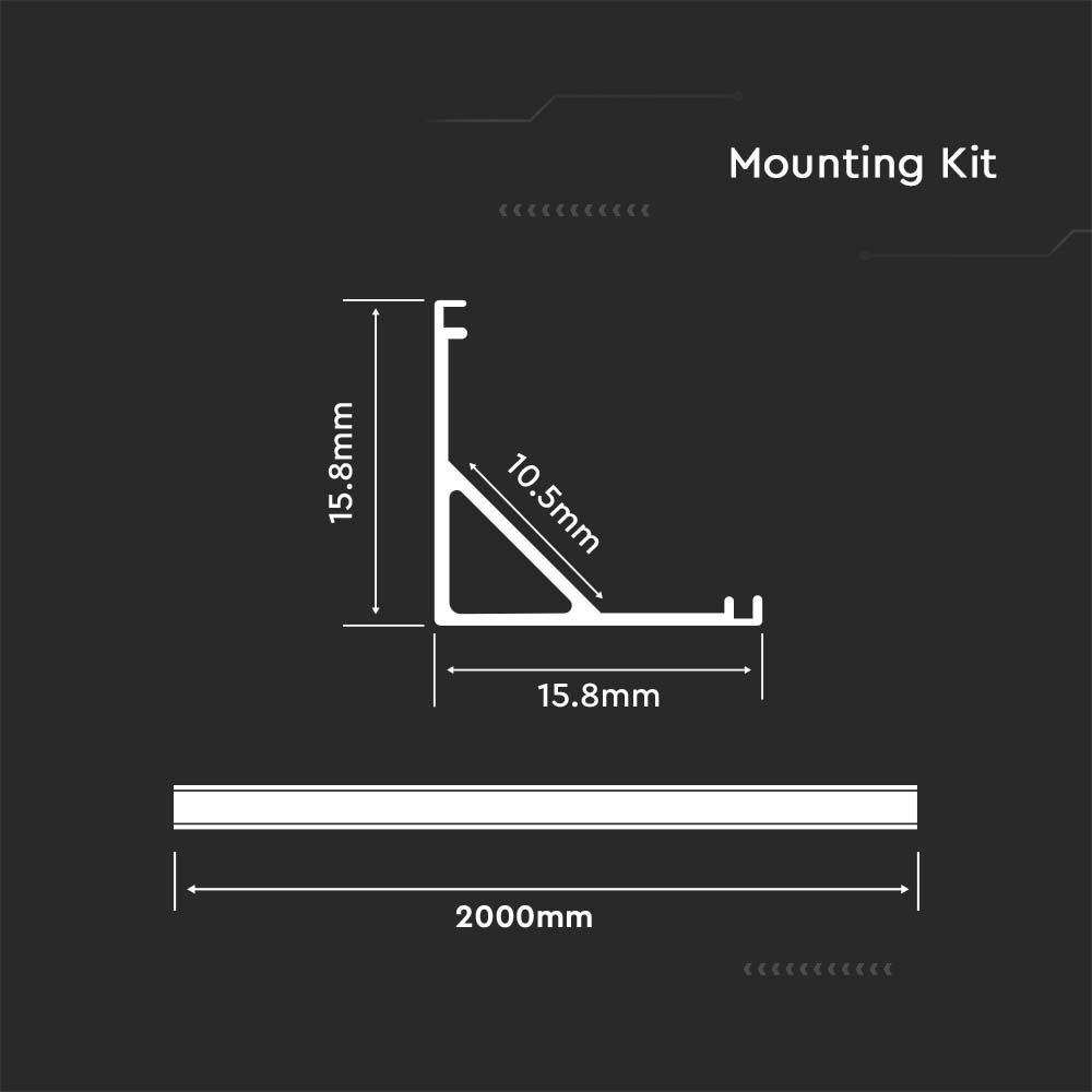 3369-2 Kit Montaj din Aluminiu pentru Banda LED cu Dispersor 2000 x 15.8 x 15.8mm Carcasă Albă - Image 1