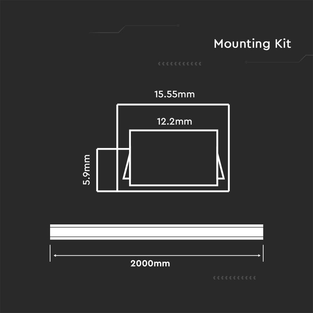 3370-2 Kit Montaj din Aluminiu pentru Banda LED cu Dispersor 2000 x 16 x 7mm Aspect Lăptos - Image 1