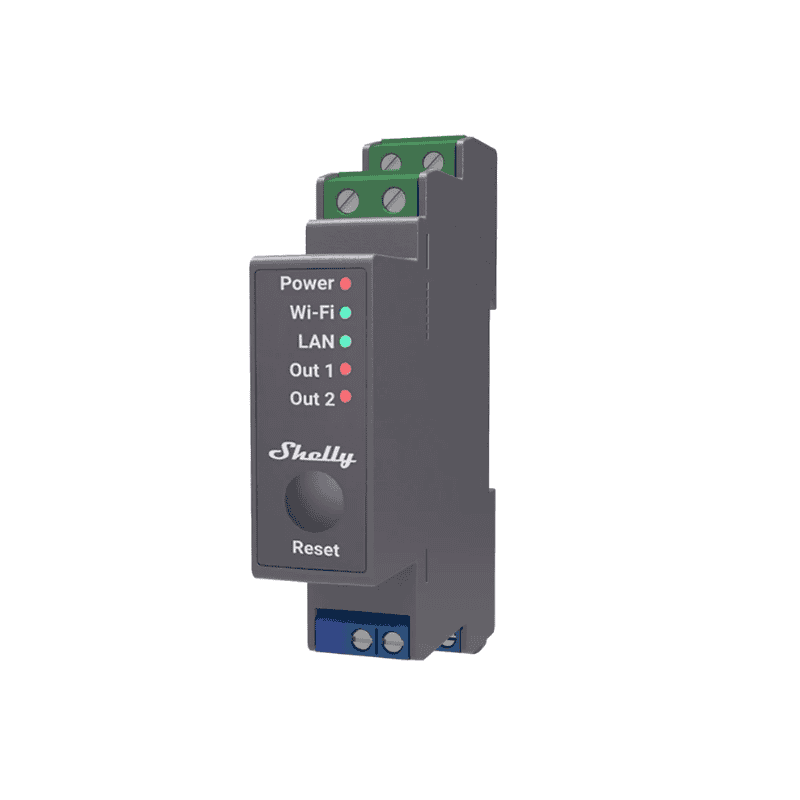 3800235268025 Shelly Pro 2 v.1, Releu Smart Profesional 2 Canale, DIN, LAN + Wi-Fi, 16A - Image 1