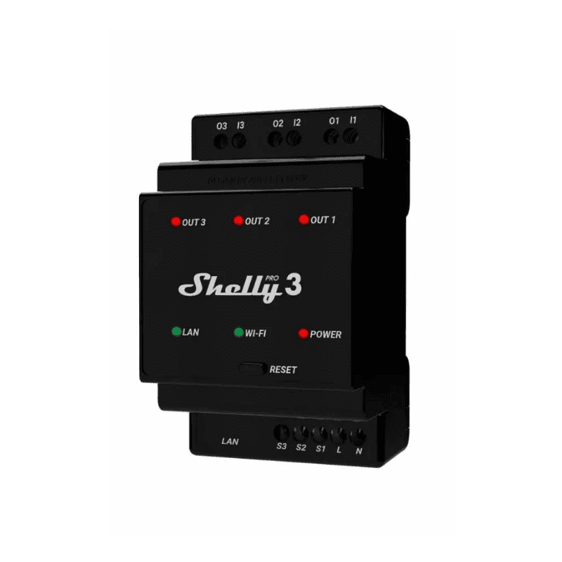 3800235268094 Shelly Pro 3, Releu Smart Profesional 3 Canale, DIN, LAN + Wi-Fi, 16A - Image 1