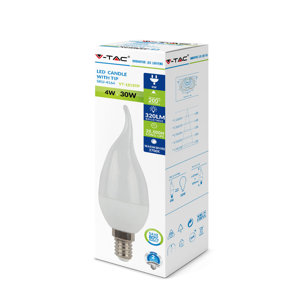 4156-2 Bec LED 4W E14 Tip Lumânare flacără, Alb natural - Image 1