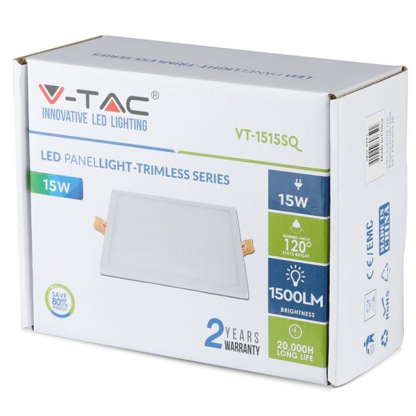 15W Panou LED Trimless Pătrat, Alb rece