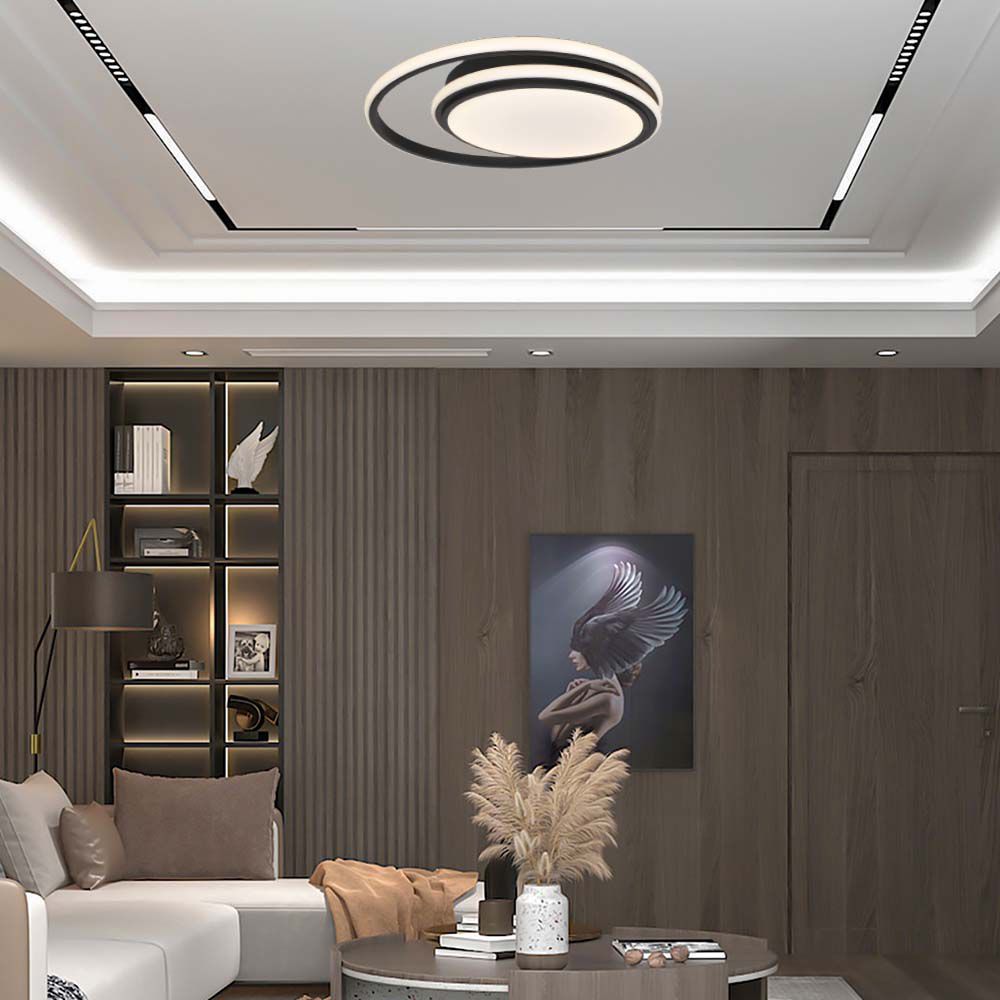 6920-2 38W LED Designer Plafonieră Neagră Dublă Rotundă 4000K - Image 1