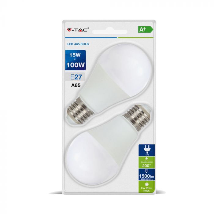 7302 Bec LED 15W E27 A60 Termoplastic Alb rece 2buc/blister - Image 1