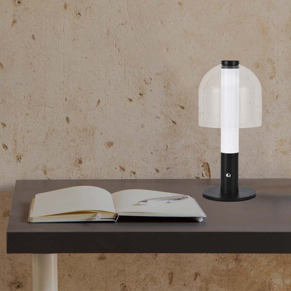 LED Lampă de Masă cu Acumulator 1800mAh 140 x 300 3 in 1 Neagră, Sticlă Transparentă
