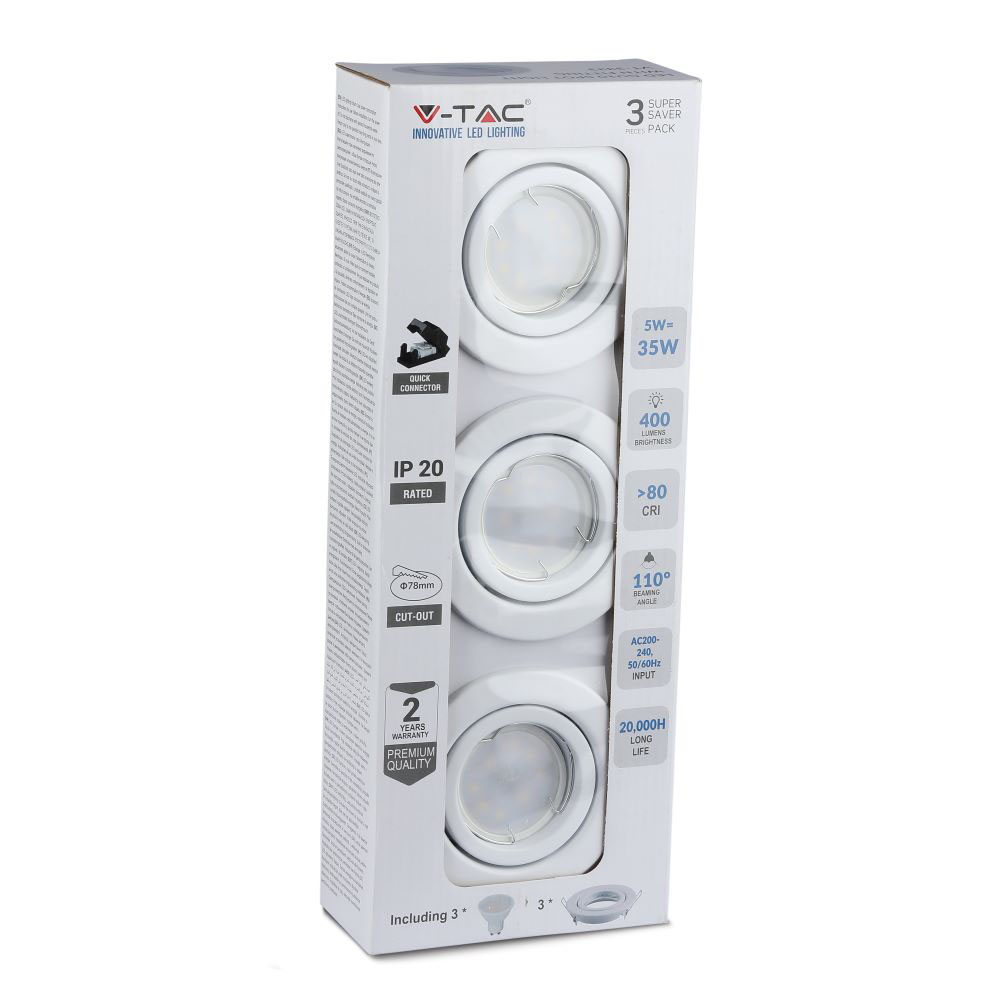 8883-3 Spot LED GU10 Ramă Corp Alb 6400K 3pcs/Pachet - Image 1