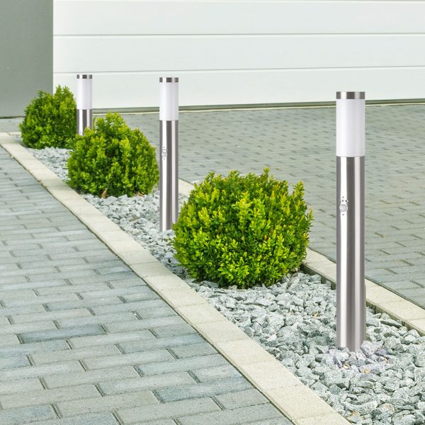E27 Bollard Lamp 80cm PIR Senzor Oțel Inoxidabil Satin Nichel IP44