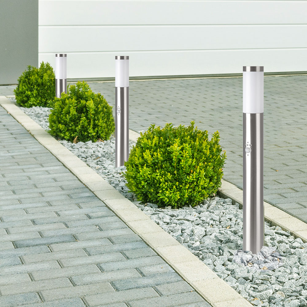 8960-2 E27 Bollard Lamp 80cm PIR Senzor Oțel Inoxidabil Satin Nichel IP44 - Image 1