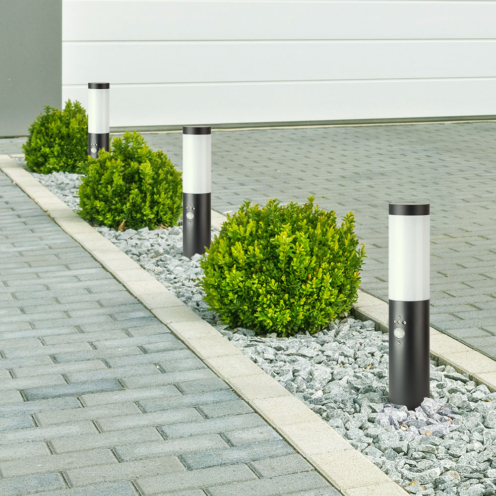 8965-2 E27 Bollard Lamp 45cm PIR Senzor Oțel Inoxidabil Corp Gri IP44 - Image 1