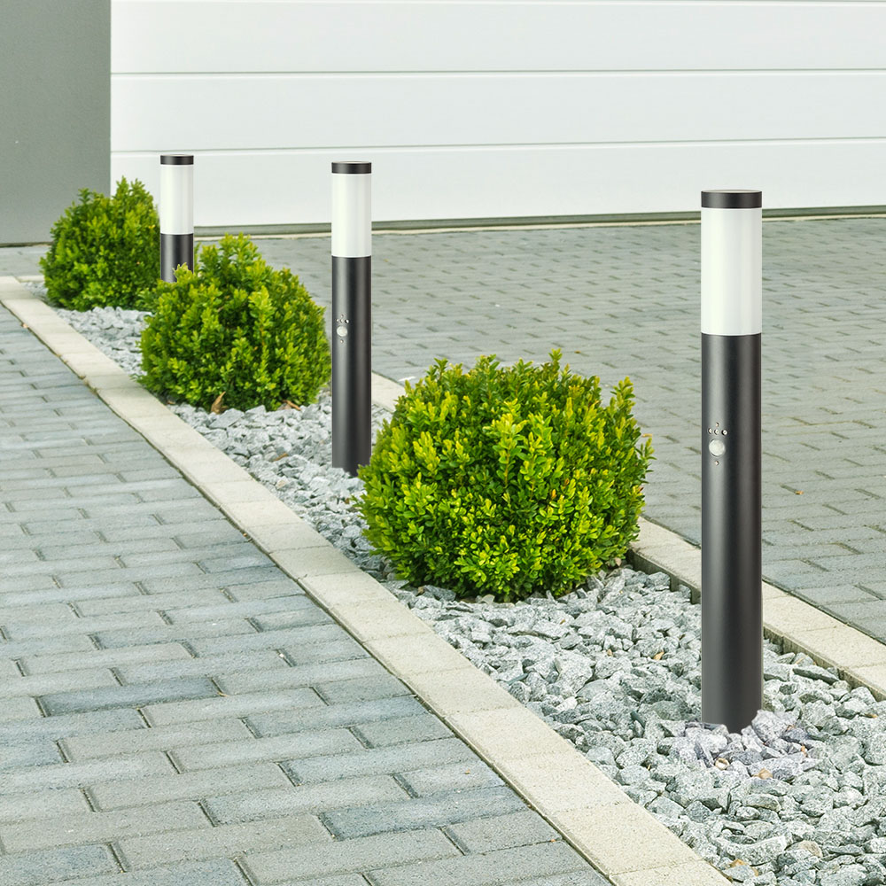 8966-2 E27 Bollard Lamp 80cm PIR Senzor Oțel Inoxidabil Gri IP44 - Image 1