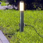 E27 Bollard Lamp 60cm PIR Senzor 2 EU Plug Sockets Oțel Inoxidabil Gri IP44