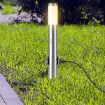 E27 Bollard Lamp 60cm PIR Senzor 2 EU Plug Sockets Oțel Inoxidabil Satin Nichel IP44