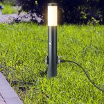 E27 Bollard Lamp 60cm PIR Senzor 2 EU Plug Sockets Oțel Inoxidabil NegruIP44