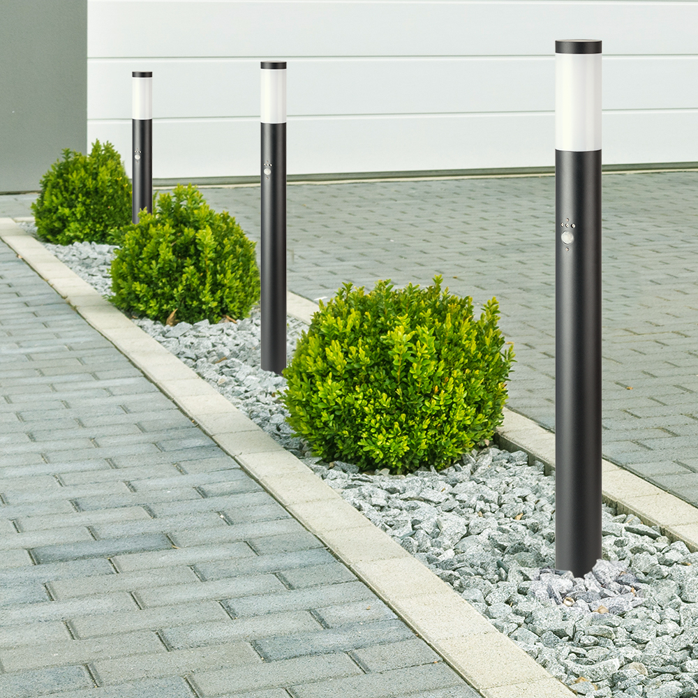 8983-2 E27 Bollard Lamp 110cm PIR Senzor Oțel Inoxidabil Corp Negru IP44 - Image 1