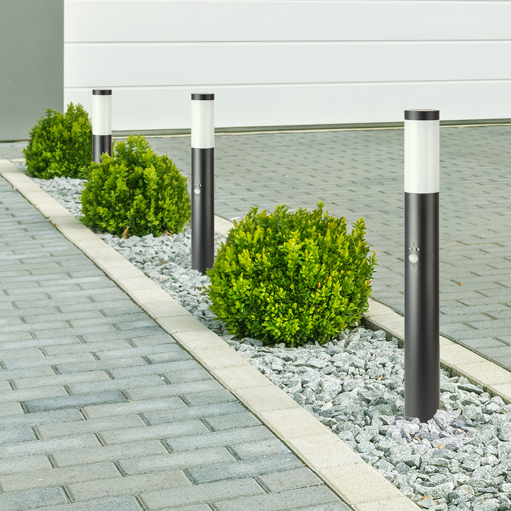 8984-2 E27 Bollard Lamp 80cm PIR Senzor Oțel Inoxidabil Corp Negru IP44 - Image 1