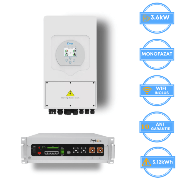 Invertor Deye 3.6kW, SUN-3.6K-SG05LP1-EU-AM2 + Acumulator Pytes 5.12kWh, v5a