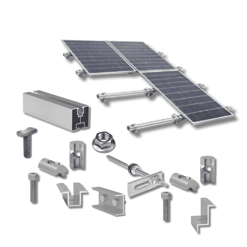 kit6165697377-1 Kit structură pentru 9 panouri fotovoltaice, 1 rând, țiglă metalică - Image 1